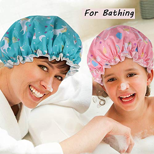 Unicorn Shower Caps, Double Layers Bath Hat for Women to Cover Long and Thick...