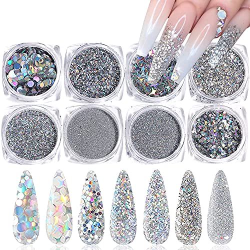 Holographic Nail Sequin Glitter Accessories Colorful 3D Glitter Flakes Nail S...