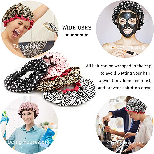 TCOTBE 4 Pieces Waterproof Shower Cap,Shower Caps for Women, Elastic Reusable...