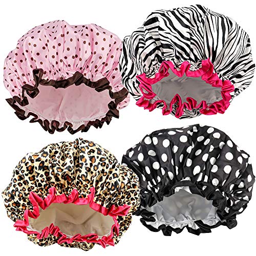 TCOTBE 4 Pieces Waterproof Shower Cap,Shower Caps for Women, Elastic Reusable...