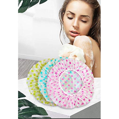TCOTBE 6 Pieces Waterproof EVA Plastic Shower Cap,Elastic Reusable Bathing Ha...