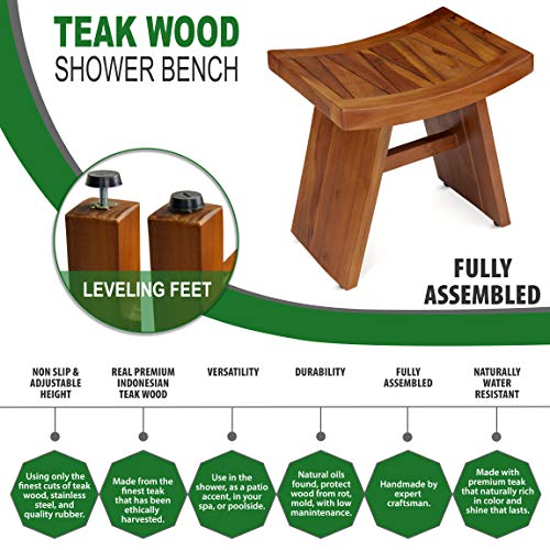 TeakCraft Teak Shower Bench Stool for Bath & Spa (Fully Assembled), 18 inch, ...