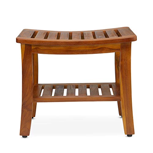 TeakCraft Teak Shower Bench with Shelf 21 Inch, Fully Assembled Teak Wood Sho...