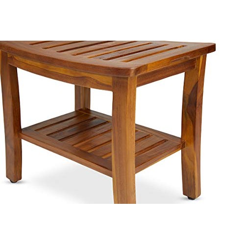 TeakCraft Teak Shower Bench with Shelf 21 Inch, Fully Assembled Teak Wood Sho...