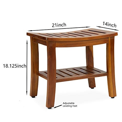 TeakCraft Teak Shower Bench with Shelf 21 Inch, Fully Assembled Teak Wood Sho...