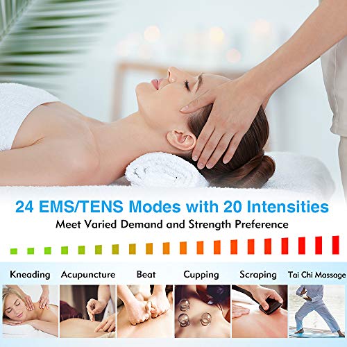 TENS EMS Unit 24 Modes Muscle Stimulator, TEC.BEAN Rechargeable TENS Machine ...