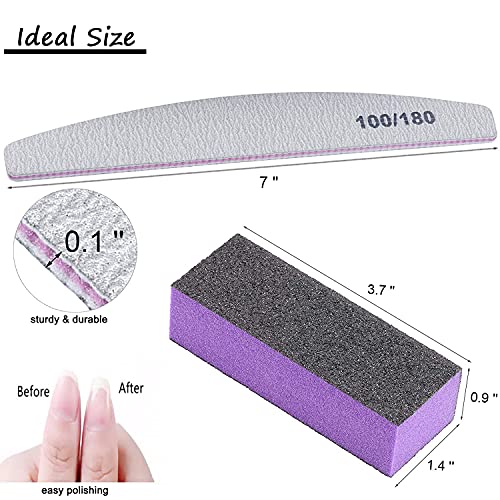 16pcs Nail File Buffer Block Kit - 100/180 Grit Emery Board Nail Files Polish...