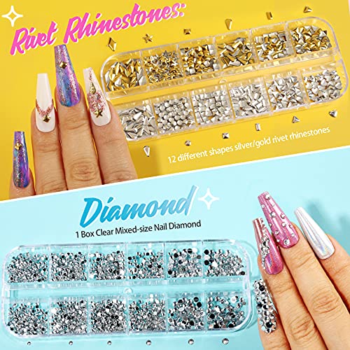 5 Box 11440pcs Nails Rhinestones, 36 Pots Foils Flakes, Teenitor Professional...