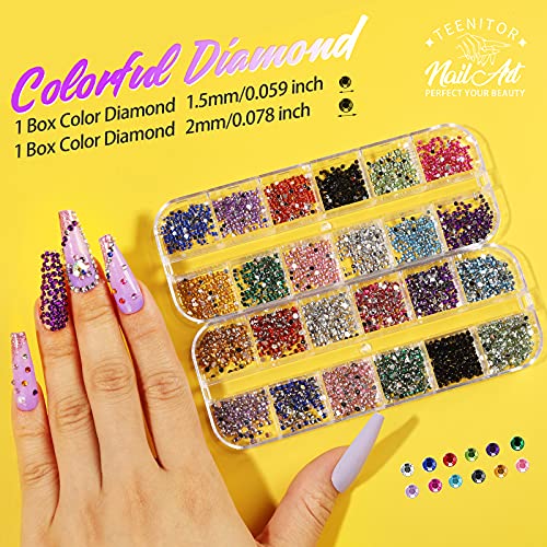 5 Box 11440pcs Nails Rhinestones, 36 Pots Foils Flakes, Teenitor Professional...