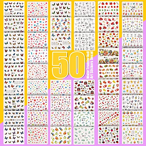 50 Sheets Nail Art Stickers, Teenitor Nail Art Decoration Kit with Nail Decal...