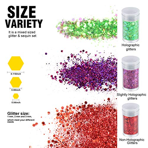 Festival Chunky and Fine Glitter Mix, Teenitor 32 Colors Chunky Sequins & Fin...