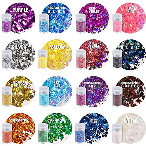 Festival Chunky and Fine Glitter Mix, Teenitor 32 Colors Chunky Sequins & Fin...
