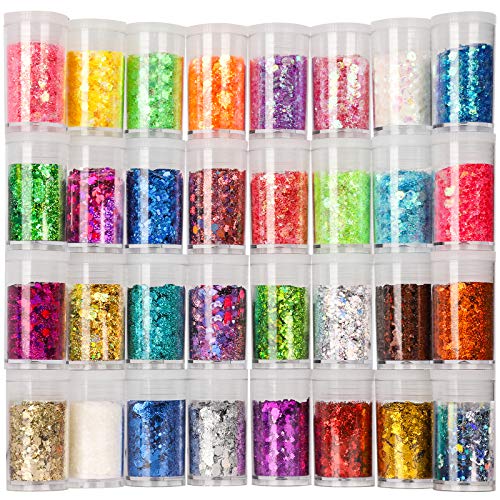 Festival Chunky and Fine Glitter Mix, Teenitor 32 Colors Chunky Sequins & Fin...