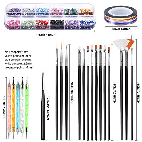 Nail Art Brush, Teenitor 3D Nail Art Decorations Kit with Nail Pen Designer D...