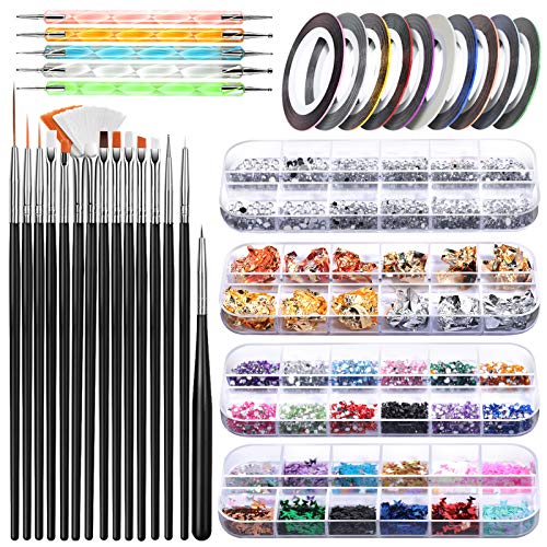 Nail Art Brush, Teenitor 3D Nail Art Decorations Kit with Nail Pen Designer D...