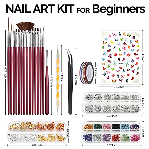 Nail Art Brushes Kit, Teenitor Nail Art Tool with Nail Dotting Tools, 3D Butt...