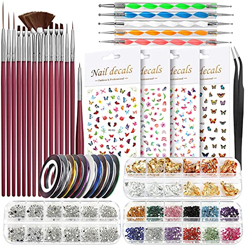 Nail Art Brushes Kit, Teenitor Nail Art Tool with Nail Dotting Tools, 3D Butt...