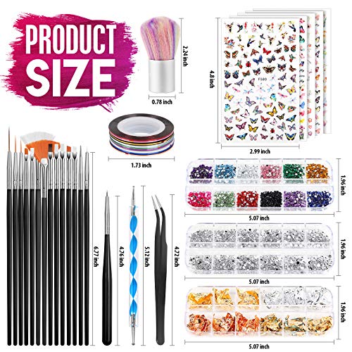 Nail Art Brushes, Nail Dotting Tools, Teenitor Nail Art Design Kit with Butte...