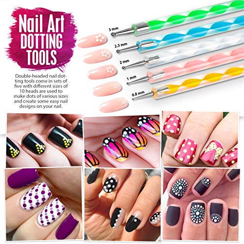 Nail Art Brushes, Nail Dotting Tools, Teenitor Nail Art Design Kit with Butte...