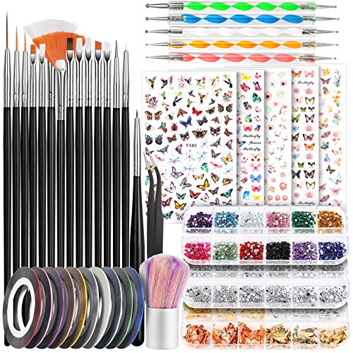 Nail Art Brushes, Nail Dotting Tools, Teenitor Nail Art Design Kit with Butte...