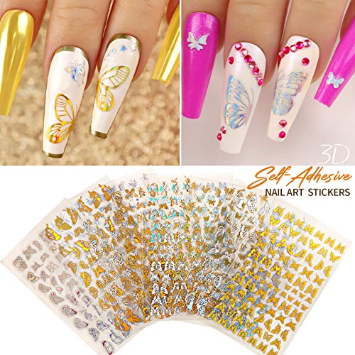 Nail Foil Stickers, 8 Sheets Butterfly Nail Art Stickers, Teenitor Nail Art D...