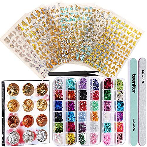 Nail Foil Stickers, 8 Sheets Butterfly Nail Art Stickers, Teenitor Nail Art D...