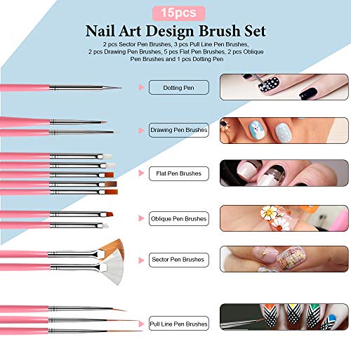 Nail Pen Designer, Teenitor Stamp Nail Art Tool with 15pcs Nail Painting Brus...