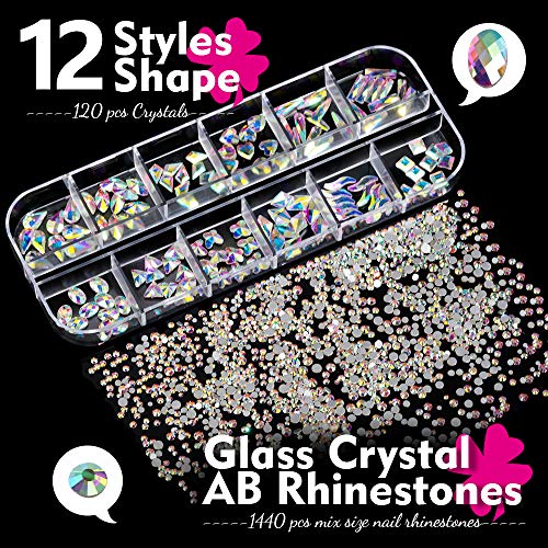 Rhinestones for Nails, Teenitor 1440pcs 6 Sizes Rhinestones Crystals and 120p...