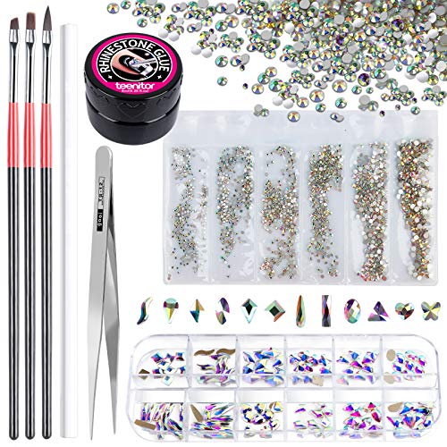 Rhinestones for Nails, Teenitor 1440pcs 6 Sizes Rhinestones Crystals and 120p...