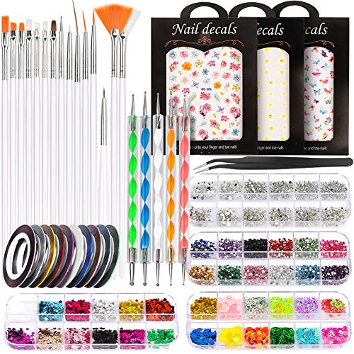 Teenitor Nail Brushes for Nail Art Kit, Nail Dotting Tools, Self-Adhesive Nai...