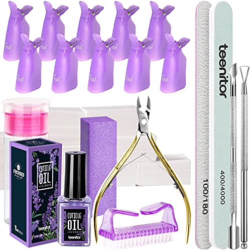 Teenitor Nail Gel Polish Dipping Powder Remover Tools Kit with Nail Clips Nai...