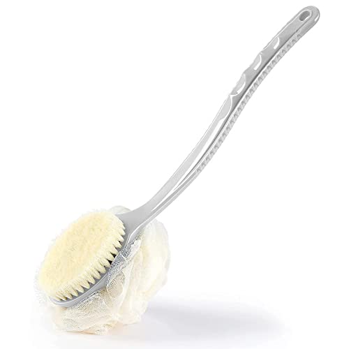 Shower Body Brush with Bristles and Loofah,Back Scrubber Bath Mesh Sponge wit...