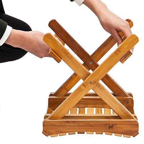 Bamboo Folding Bathroom Stool Wooden Shower Chair for Shaving & Shower Foot R...