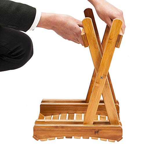 Bamboo Folding Bathroom Stool Wooden Shower Chair for Shaving & Shower Foot R...
