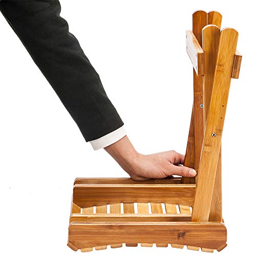 Bamboo Folding Bathroom Stool Wooden Shower Chair for Shaving & Shower Foot R...