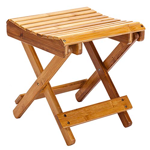 Bamboo Folding Bathroom Stool Wooden Shower Chair for Shaving & Shower Foot R...