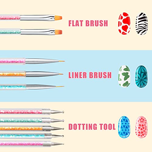 Double-Ended Nail Art Brushes, TEOYALL 5 PCS Nail Design Tools Kit Including ...