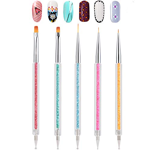 Double-Ended Nail Art Brushes, TEOYALL 5 PCS Nail Design Tools Kit Including ...