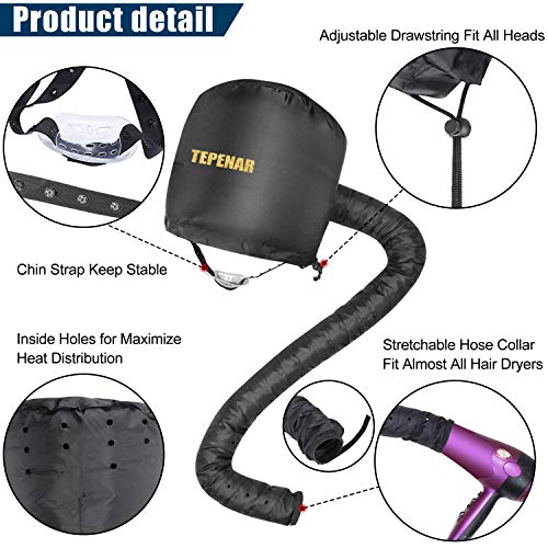 TEPENAR Bonnet Hair Dryer Attachment, Upgraded Soft Adjustable Large Hair Dry...