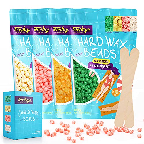 Hard Wax Beads for Hair Removal 4 Bags 3.5Oz Natural Hard Wax Beans (Aloe Ver...