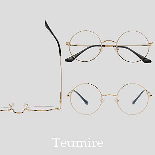 Teumire Blue Light Blocking Glasses for Women Men Round Metal Frame Clear Len...