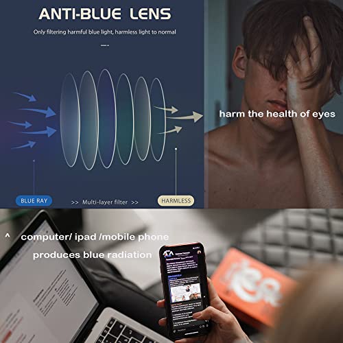 Teumire Blue Light Blocking Glasses for Women Men Round Metal Frame Clear Len...