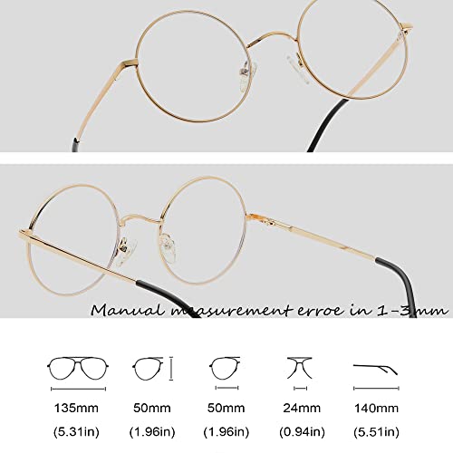 Teumire Blue Light Blocking Glasses for Women Men Round Metal Frame Clear Len...