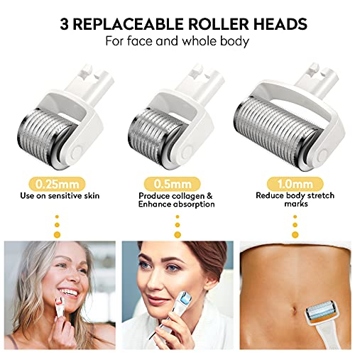 Derma Roller Microneedle Roller for Hair Growth Face Body, 3 IN 1 Microneedle...