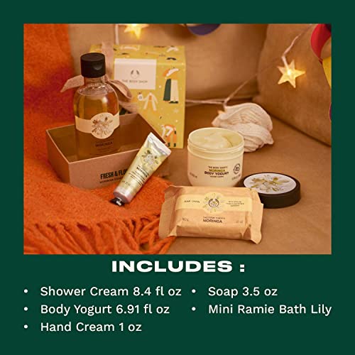 The Body Shop Fresh & Flowery Moringa Essentials Gift Set, Floral Skincare Tr...