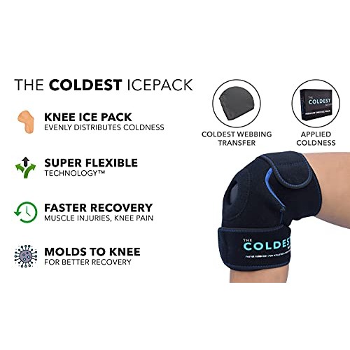 The Coldest Knee Ice Pack Wrap, Hot and Cold Therapy - Reusable Compression B...