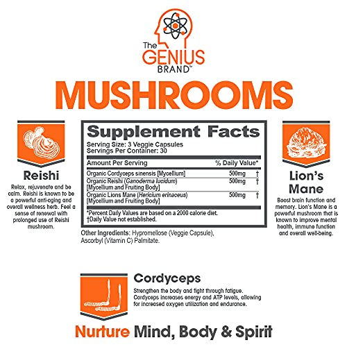 Genius Mushroom – Lions Mane, Cordyceps and Reishi – Immune System Booster & ...