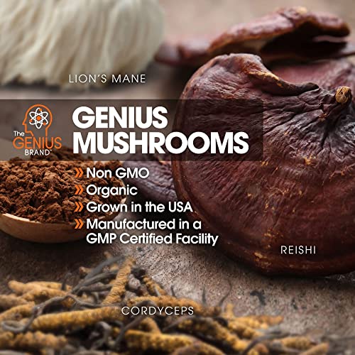 Genius Mushroom – Lions Mane, Cordyceps and Reishi – Immune System Booster & ...