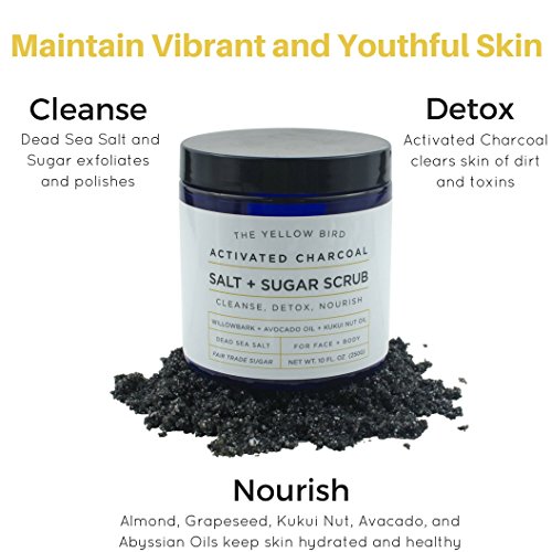 Natural Activated Charcoal Body & Face Scrub. Exfoliating Dead Sea Salt & Sug...