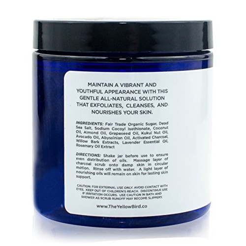 Natural Activated Charcoal Body & Face Scrub. Exfoliating Dead Sea Salt & Sug...